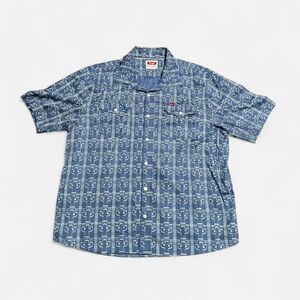 Wrangler blue and white with cactus design XXL size button up long sleeve #blue